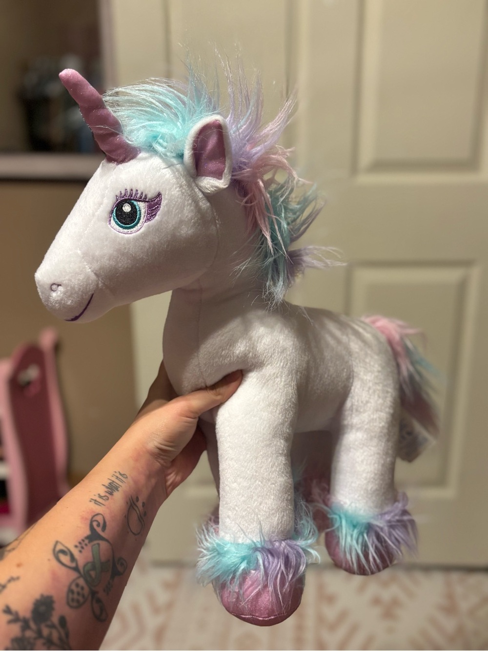 Build-A-Bear White Unicorn Plush with Pastel Pink, Blue & Purple Mane